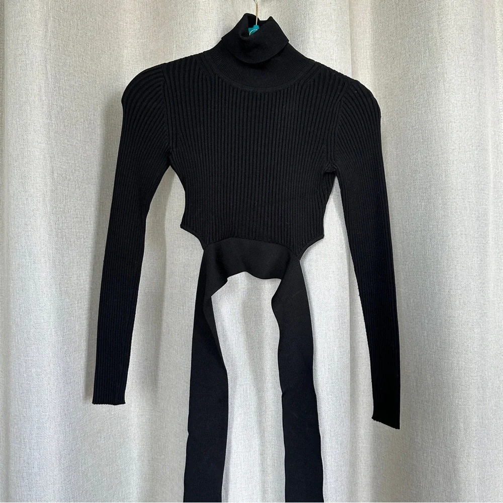 Cushnie Et Ochs Tie Waist Cropped Black Turtleneck Wrap Sweater XS - Picture 4 of 11